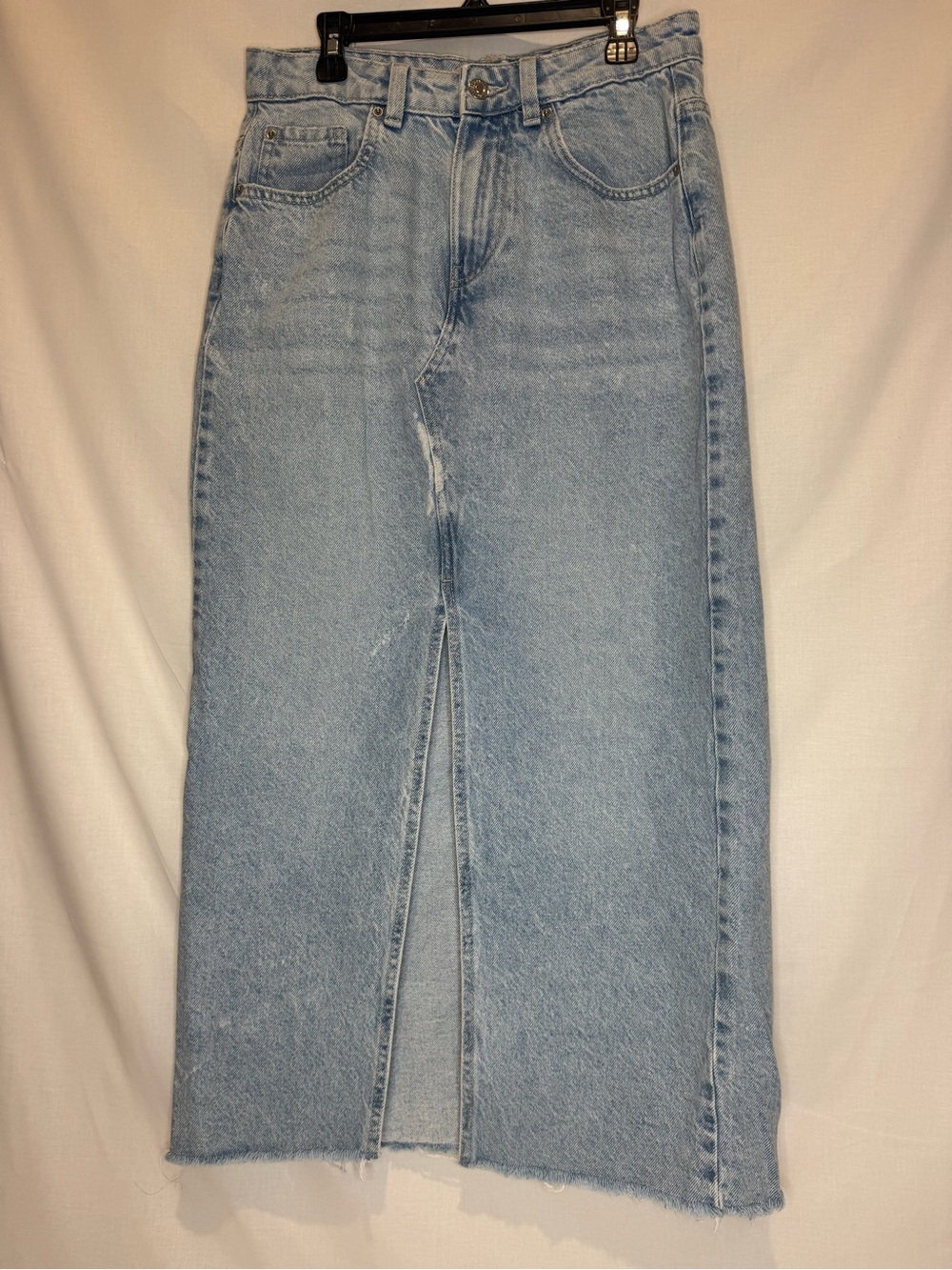 Zara Light Blue Denim Midi Skirt with Front Slit